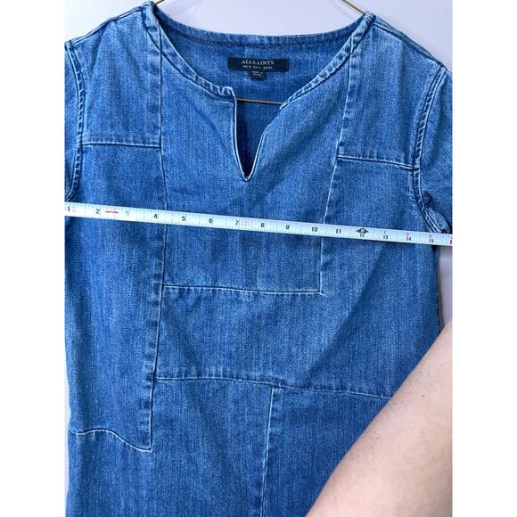 All Saints Denim Patch Mini Dress Size 4 - Picture 2 of 6
